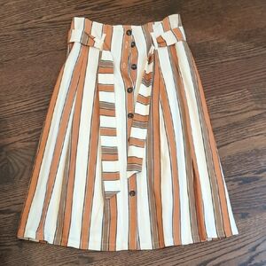 Sezane Striped Orange and White Button-Down Skirt Size 38